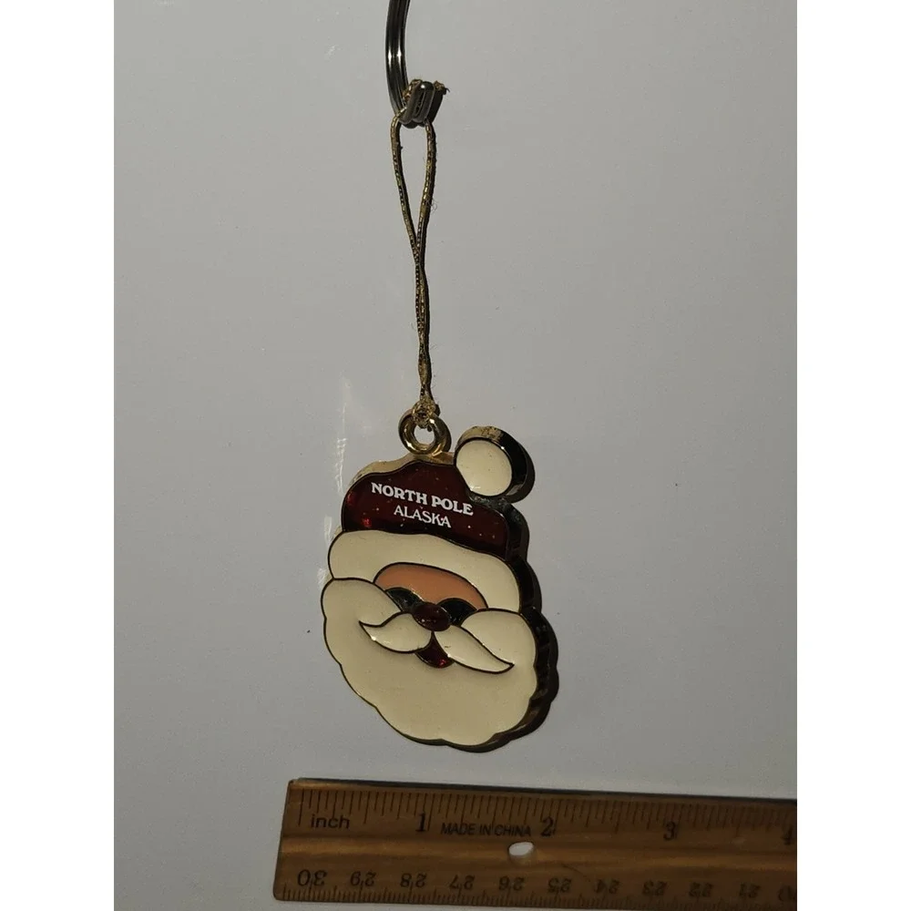 North Pole Alaska Stained Glass Santa Face Christmas Ornament Souvenir Vintage